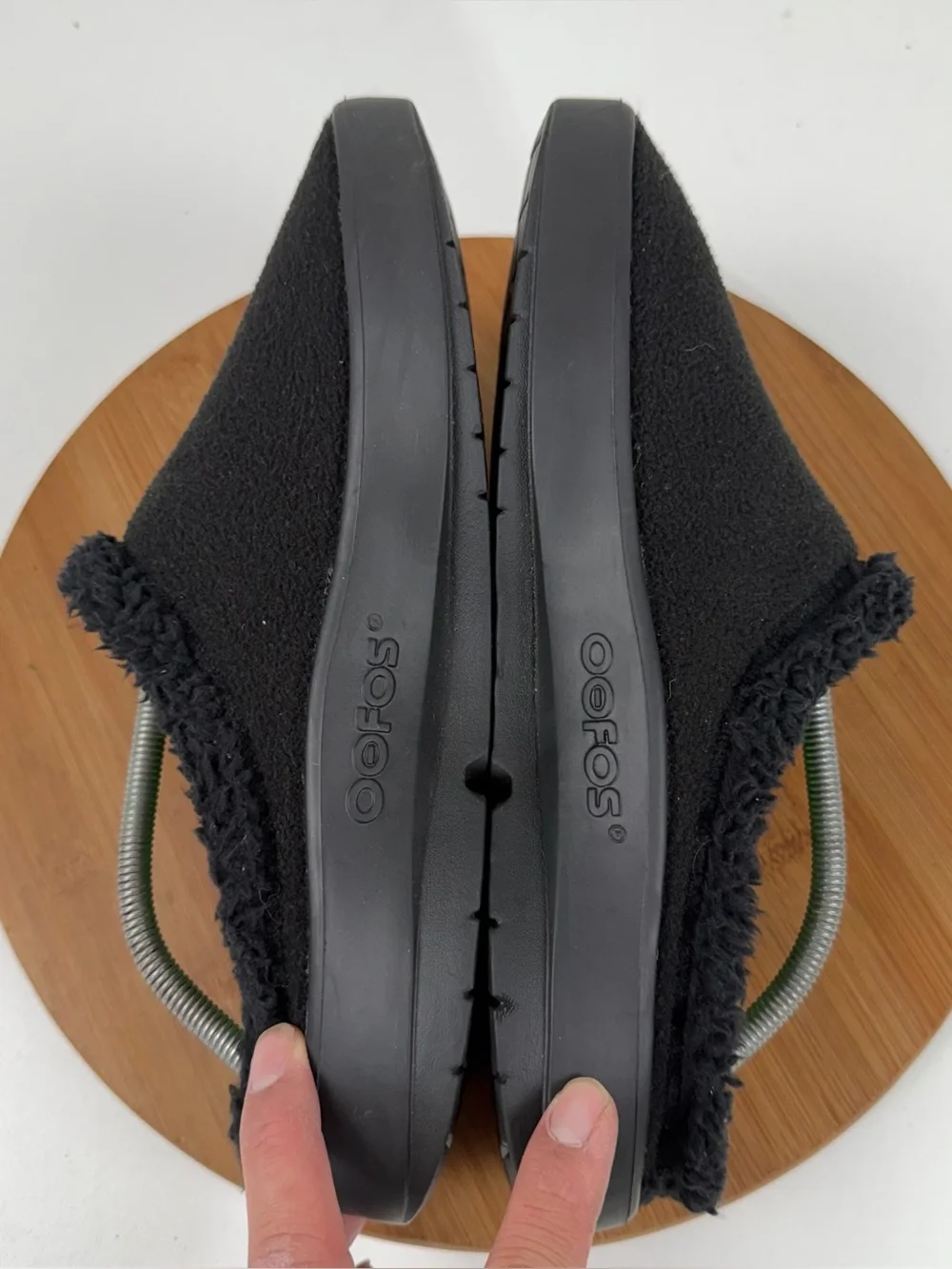 OOFOS OOcoozie Black Fleece-Lined Slip-On Mule
